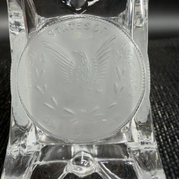 Vintage Square Clear Crystal Frosted Coin Toothpick Holder Match Holder Small - Picture 6 of 13